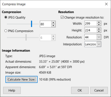 "Compress Image" dialog