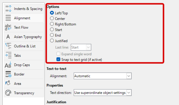 Start and End paragraph alignment
