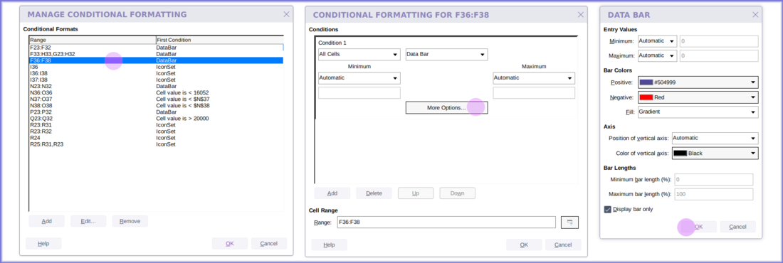 Full conditional formatting in Calc online