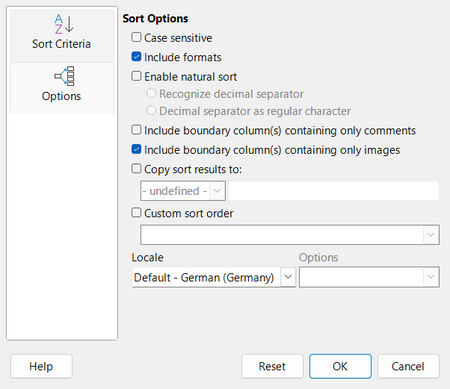 Screenshot of dialog tab Options