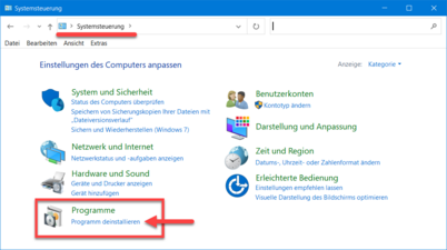 Systemsteuerung dialog - Programme